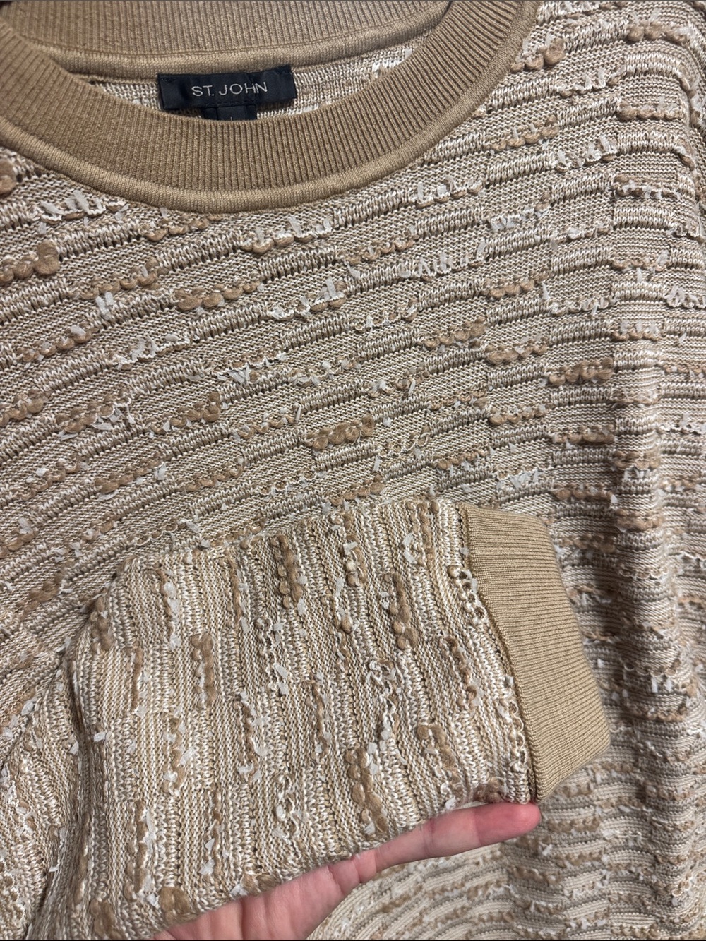 St. John Textured Knit Sweater Beige Ivory Long Sleeve - Picture 5 of 5